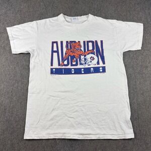 Vintage 80s Auburn Tigers T Shirt White Football Helmet Logo Large FITS MEDIUM
